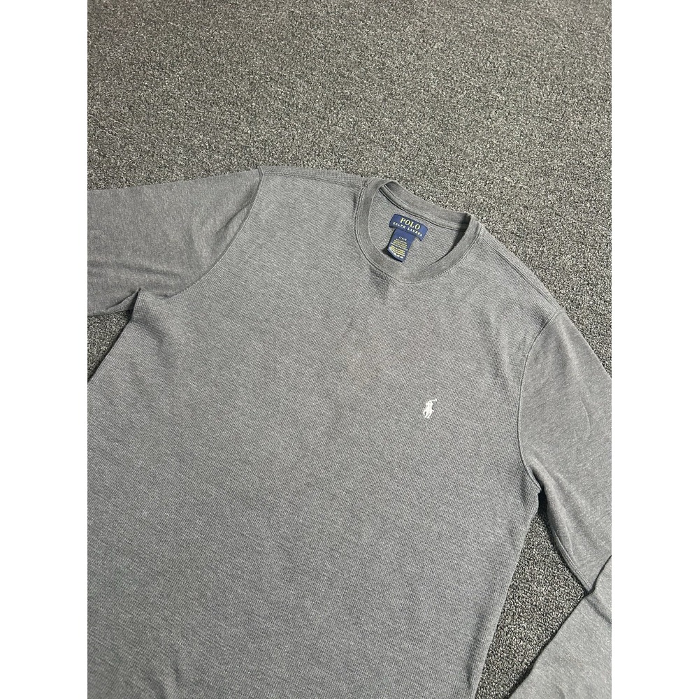 Polo Ralph Lauren Thermal Knit Long‎ Sleeve Shirt Gray Mens Size Large Preppy